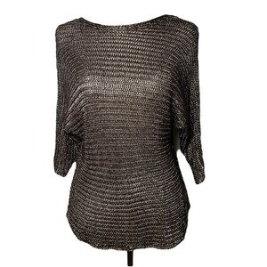 VINCE Chain Beaded 3/4 Sleeves Metallic Open Knit Sweater Lightweight Size S